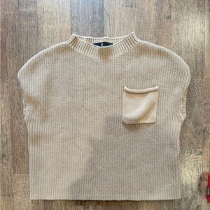 Tan Knit Sweater vest with Pocket cropped
